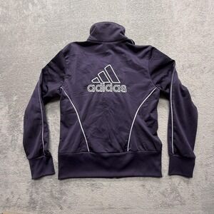 Adidas Track Jacket Womens Medium Purple Full Zip Stand‎ Collar Pockets Athletic